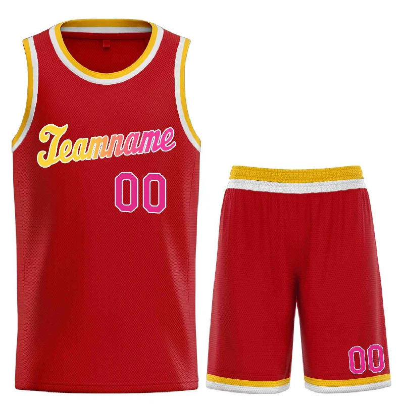 Men's basketball uniform pro uniform -Custom Red Yellow-White Classic Sets Sports Uniform Basketball Jersey