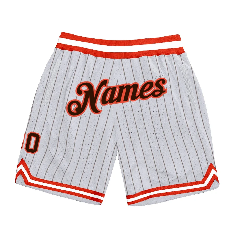 Men's basketball shorts active-team -Custom White Brown Pinstripe Brown-Orange Authentic Basketball Shorts