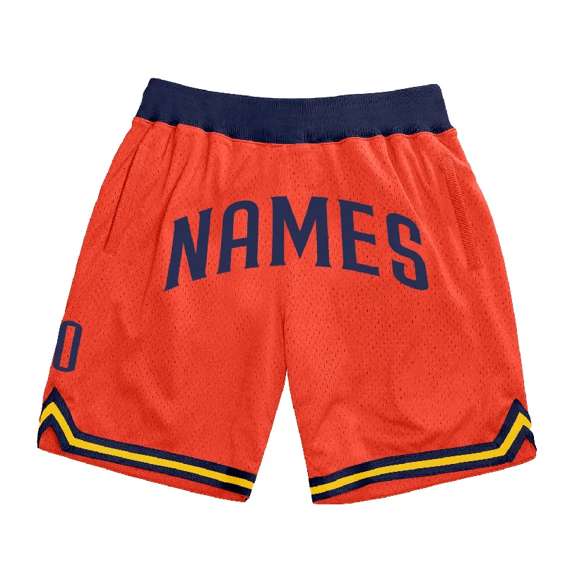 Men's basketball shorts durable-hybrid -Custom Orange Navy-Gold Authentic Throwback Basketball Shorts