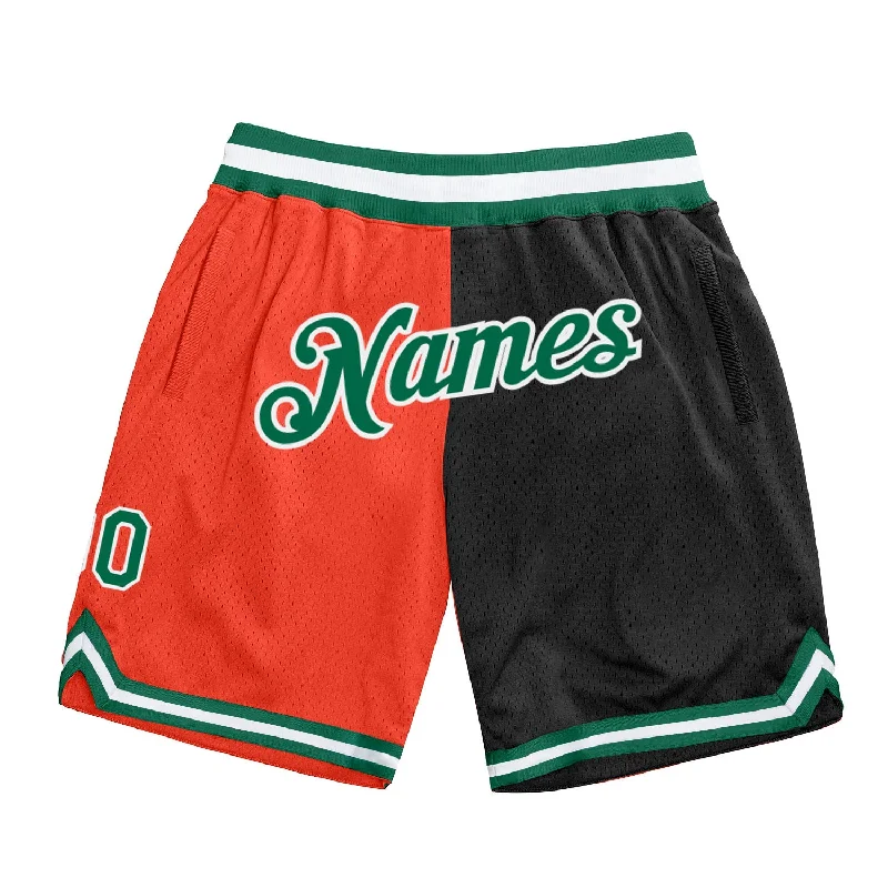 Men's basketball shorts stretch-dynamic -Custom Orange Kelly Green-Black Authentic Throwback Split Fashion Basketball Shorts