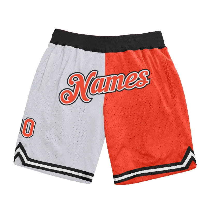 Men's basketball shorts elite-pro -Custom White Orange-Black Authentic Throwback Split Fashion Basketball Shorts