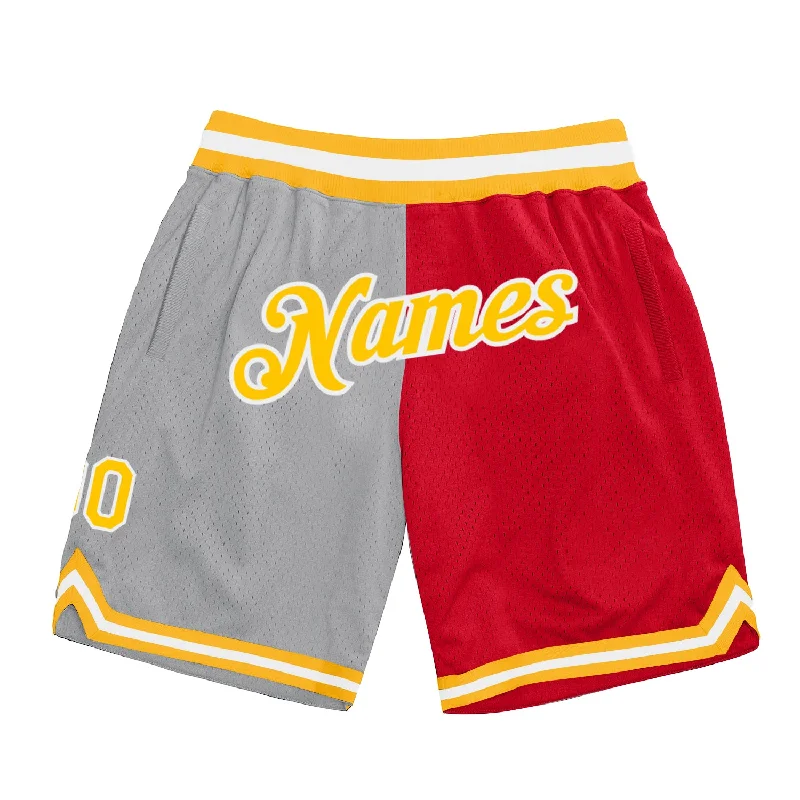 Men's basketball shorts quick-rugged -Custom Gray Gold-Red Authentic Throwback Split Fashion Basketball Shorts