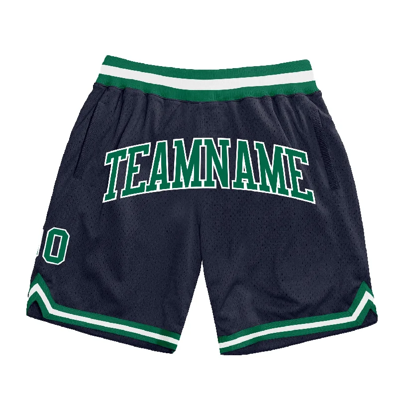 Men's basketball shorts stretch-sleek -Custom Navy Kelly Green-White Authentic Throwback Basketball Shorts