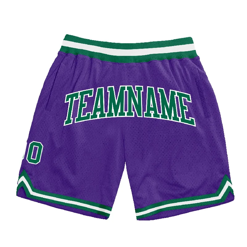 Men's basketball shorts moisture-bold -Custom Purple Kelly Green-White Authentic Throwback Basketball Shorts