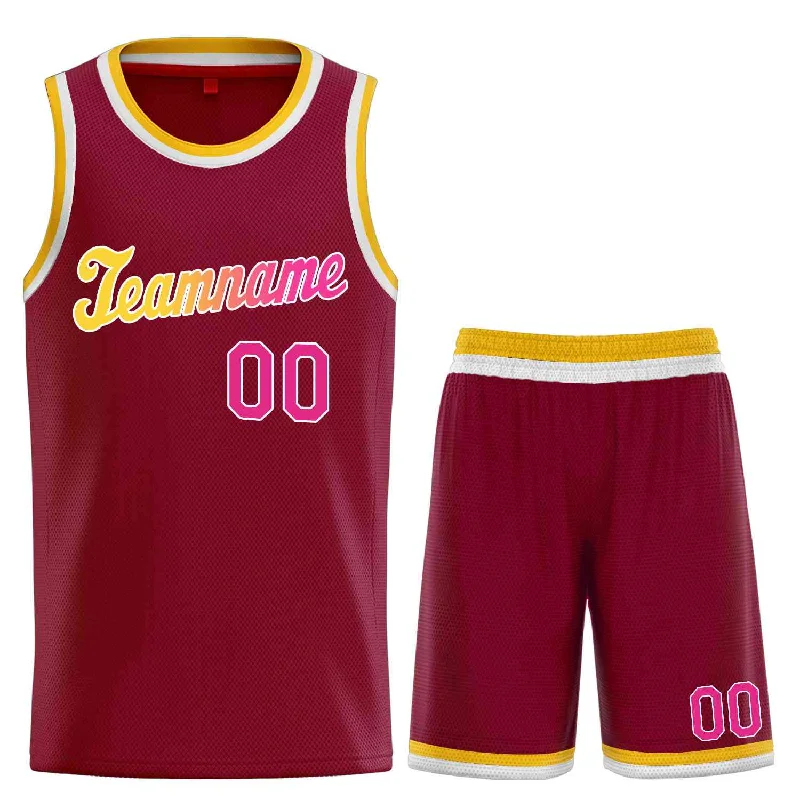 Men's basketball uniform team shorts -Custom Maroon Yellow-White Classic Sets Sports Uniform Basketball Jersey