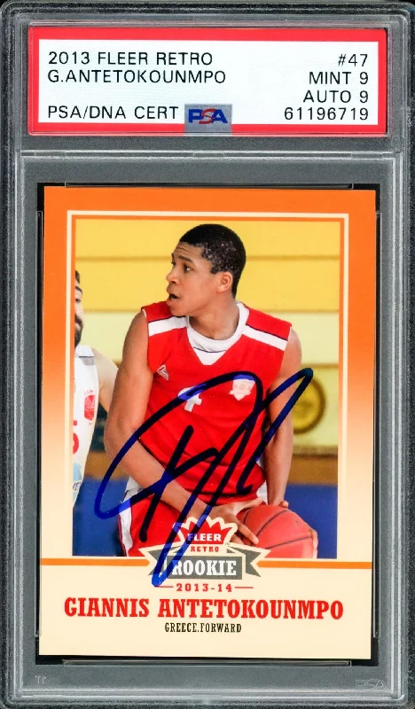 Men's basketball card team collection -Giannis Antetokounmpo Autographed 2013 Fleer Retro Rookie Card #47 Milwaukee Bucks PSA 9 Auto Grade Mint 9 PSA/DNA #61196719