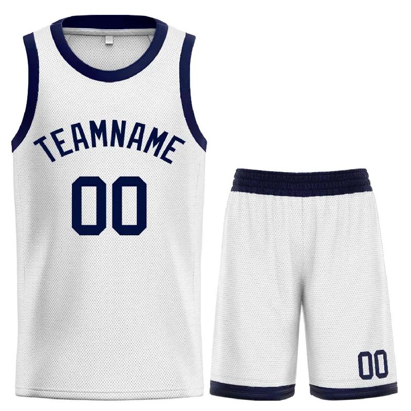 Men's basketball uniform custom sale -Custom White Navy-Classic Sets Curved Basketball Jersey