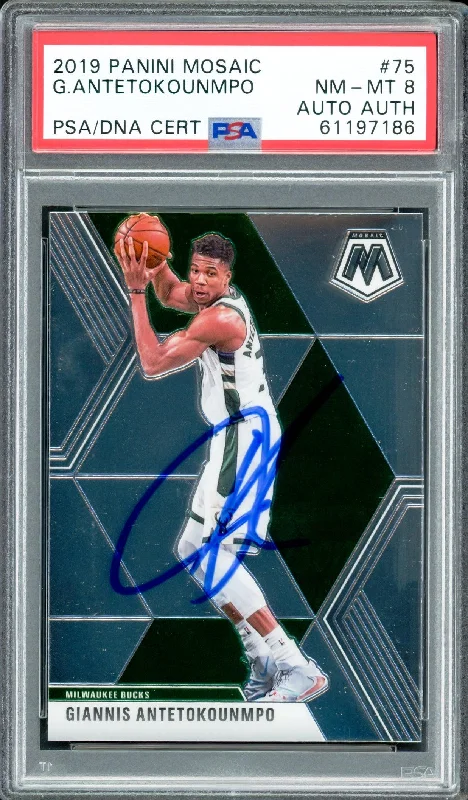 Men's basketball card squad merchandise -Giannis Antetokounmpo Autographed 2019 Panini Mosaic Card #75 Milwaukee Bucks PSA 8 PSA/DNA #61197186