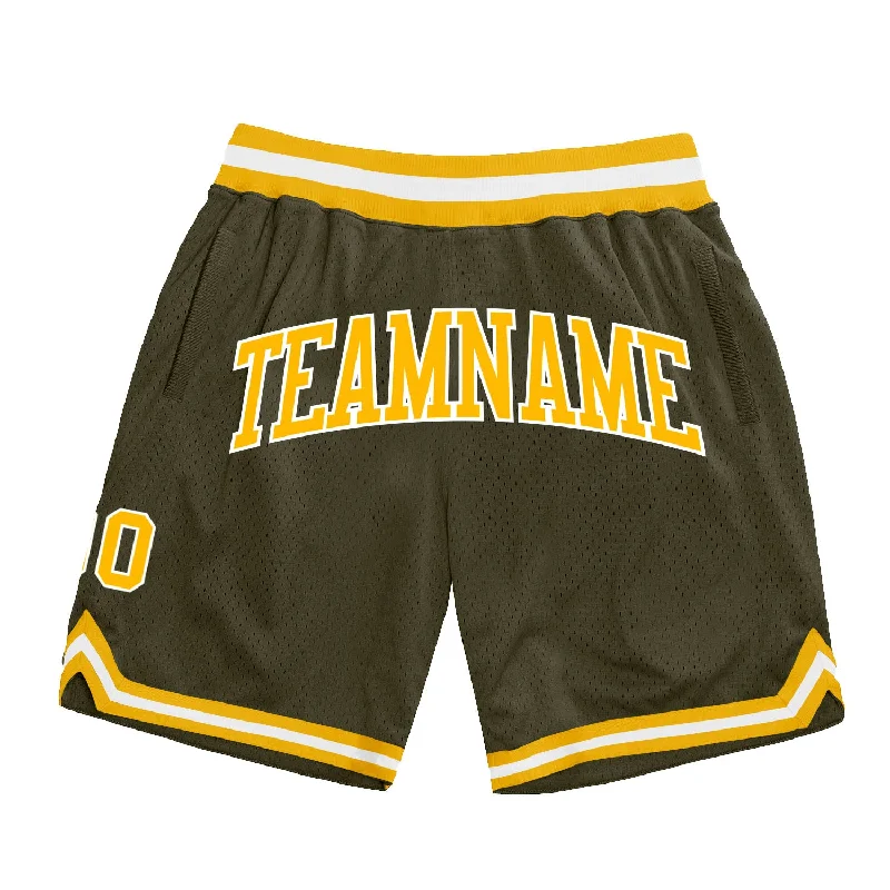 Men's basketball shorts rugged-hybrid -Custom Olive Gold-White Authentic Throwback Salute To Service Basketball Shorts