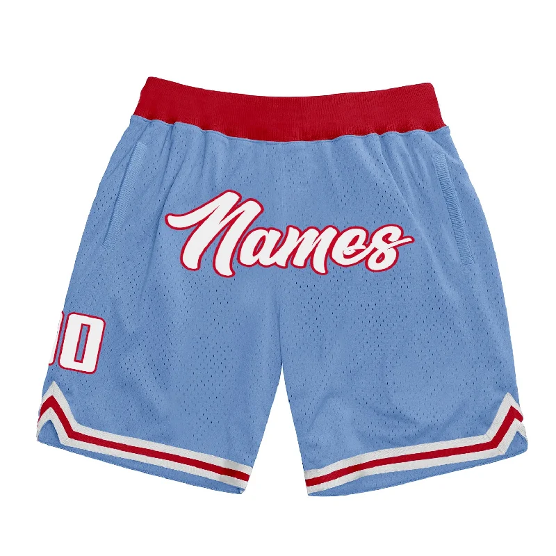 Men's basketball shorts pro-team -Custom Light Blue White-Red Authentic Throwback Basketball Shorts