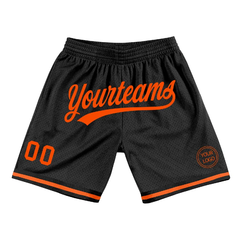 Men's basketball shorts quick-pro -Custom Black Orange Authentic Throwback Basketball Shorts