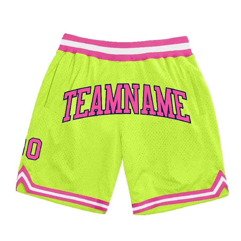 Men's basketball shorts sport-hybrid -Custom Neon Green Pink-Navy Authentic Throwback Basketball Shorts