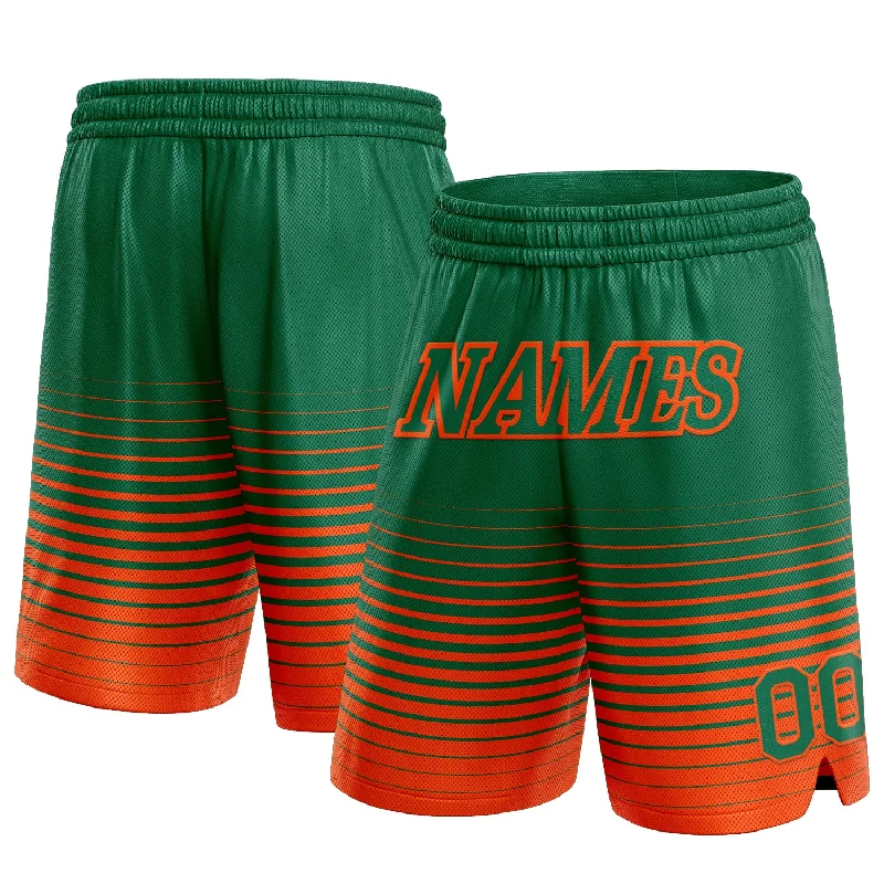 Men's basketball shorts team-style -Custom Kelly Green Orange Pinstripe Fade Fashion Authentic Basketball Shorts