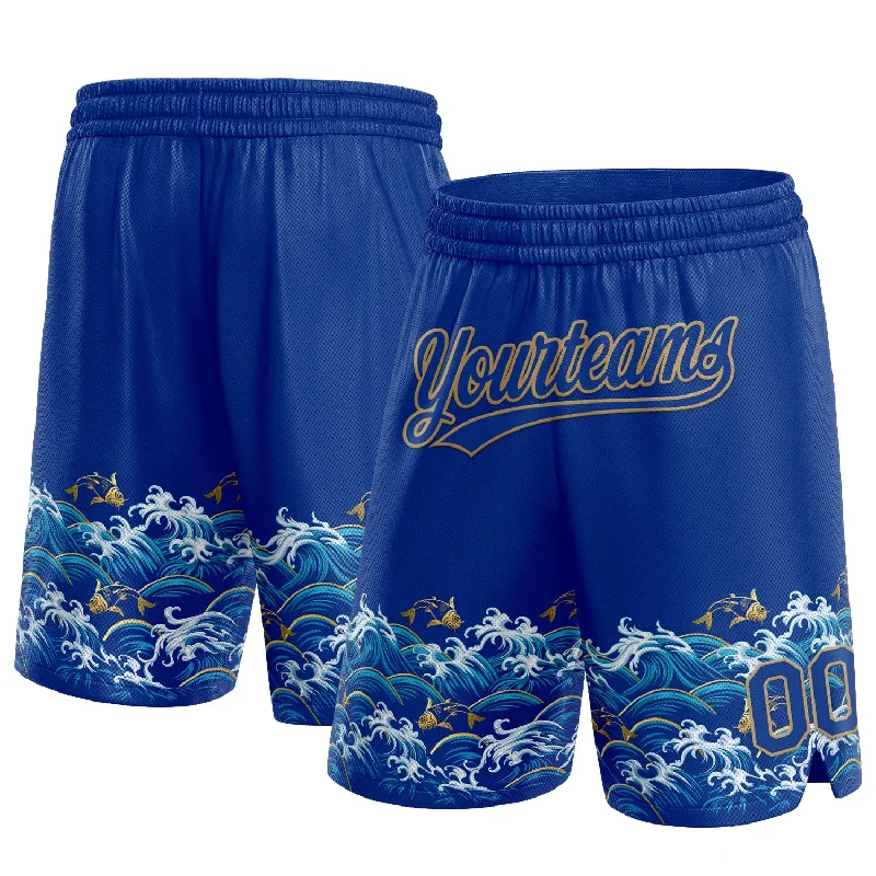 Men's basketball shorts sport-team -Custom Royal Old Gold 3D Pattern Fish In The Sea Authentic Basketball Shorts