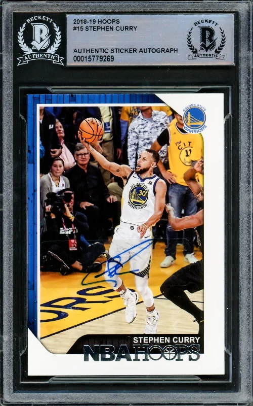 Men's basketball card pro athlete -Stephen Curry Autographed 2018-19 Hoops Card #15 Golden State Warriors Beckett BAS #15779269