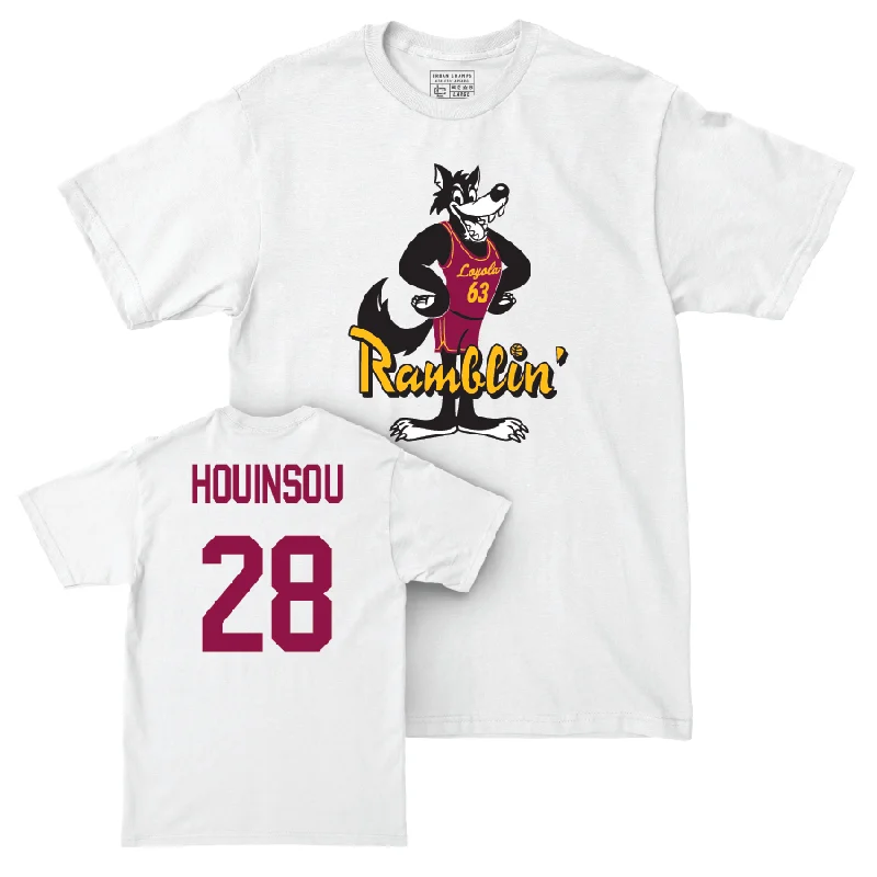 Men's basketball T-shirt team deal -Men's Basketball White Ramblin' Comfort Colors Tee  - Kymany Houinsou