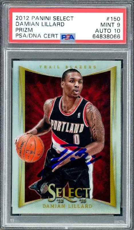 Men's basketball card youth edition -Damian Lillard Autographed 2012 Panini Select Silver Prizm Rookie Card #150 Portland Trail Blazers PSA 9 Auto Grade Gem Mint 10 On Card Highest Graded PSA/DNA #64838066