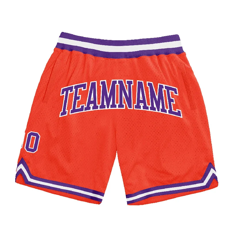 Men's basketball shorts relaxed-pro -Custom Orange Purple-White Authentic Throwback Basketball Shorts