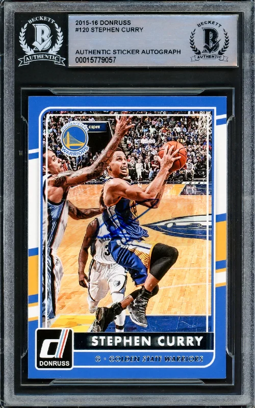 Men's basketball card sport set -Stephen Curry Autographed 2015-16 Donruss Card #120 Golden State Warriors Beckett BAS Stock #216839