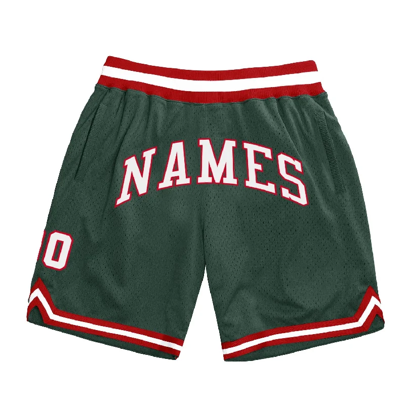 Men's basketball shorts bold-hybrid -Custom Hunter Green White-Red Authentic Throwback Basketball Shorts