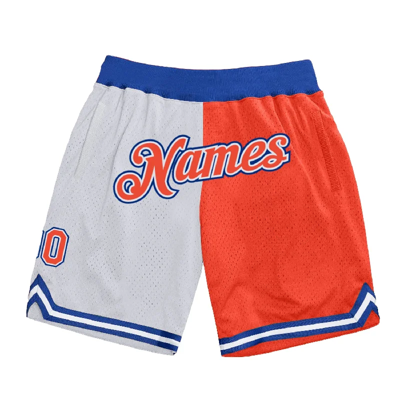 Men's basketball shorts urban-hybrid -Custom White Orange-Royal Authentic Throwback Split Fashion Basketball Shorts