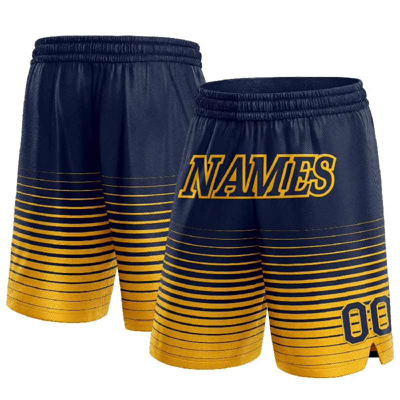 Men's basketball shorts sleek-fit -Custom Navy Gold Pinstripe Fade Fashion Authentic Basketball Shorts