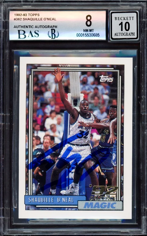 Men's basketball card squad merchandise -Shaquille "Shaq" O'Neal Autographed 1992-93 Topps Rookie Card #362 Orlando Magic BGS 8 Auto Grade Gem Mint 10 Beckett BAS #15530685