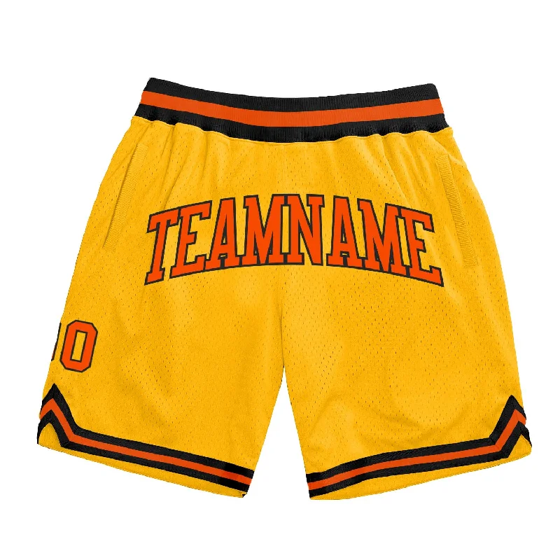 Men's basketball shorts elite-performance -Custom Gold Orange-Black Authentic Throwback Basketball Shorts