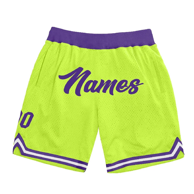 Men's basketball shorts quick-elite -Custom Neon Green Purple-White Authentic Throwback Basketball Shorts