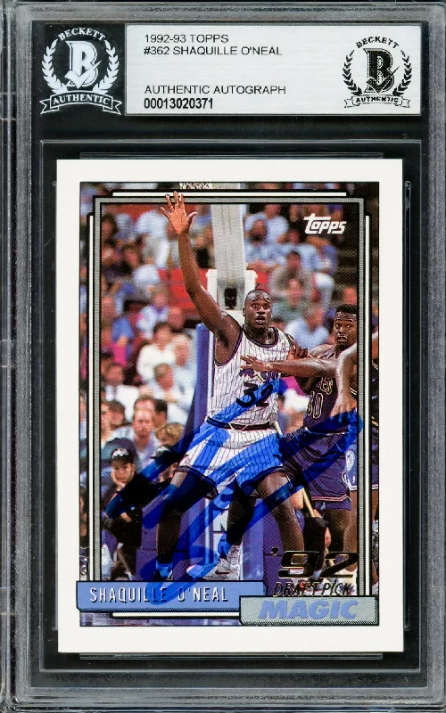 Men's basketball card team emblem -Shaquille Shaq O'Neal Autographed 1992-93 Topps Rookie Card #362 Orlando Magic Beckett BAS Stock #211212