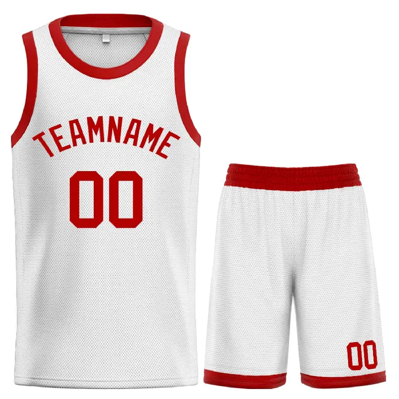 Men's basketball uniform quick dry sale -Custom White Red-Classic Sets Curved Basketball Jersey