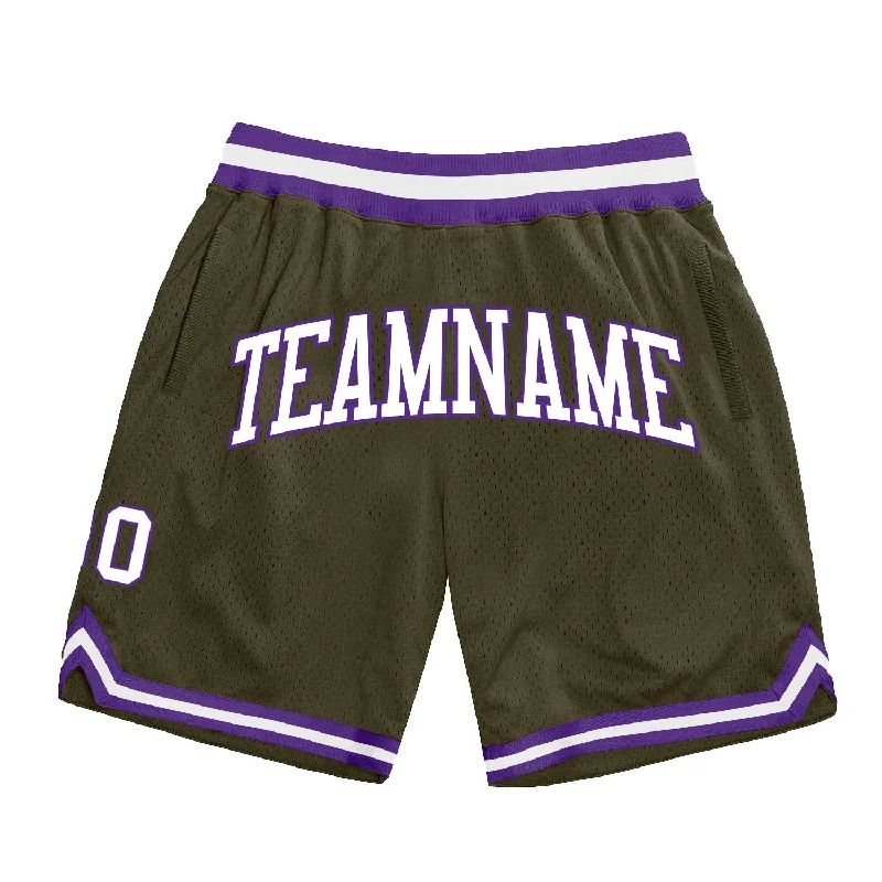 Men's basketball shorts quick-hybrid -Custom Olive White-Purple Authentic Throwback Salute To Service Basketball Shorts