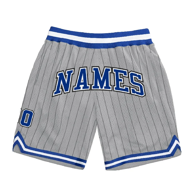 Men's basketball shorts performance-urban -Custom Gray Black Pinstripe Royal-White Authentic Basketball Shorts