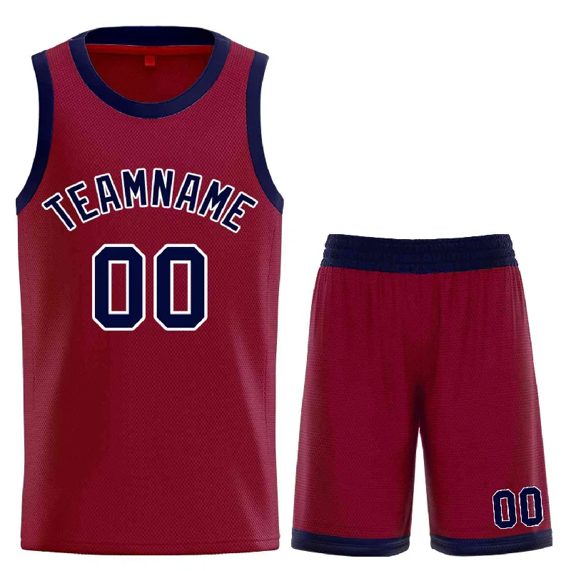 Men's basketball uniform practice kit -Custom Maroon Navy-White Classic Sets Curved Basketball Jersey