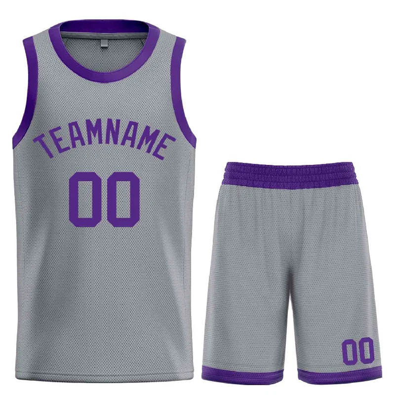 Men's basketball uniform performance fit -Custom Dark Gray Purple Classic Sets Bull Basketball Jersey