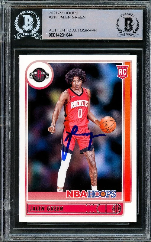 Men's basketball card dual-player feature -Jalen Green Autographed 2021-22 NBA Hoops Rookie Card #218 Houston Rockets Beckett BAS Stock #206624