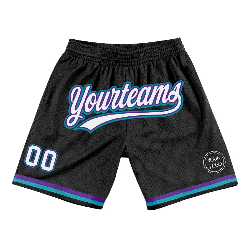 Men's basketball shorts moisture-pro -Custom Black White Purple-Teal Authentic Throwback Basketball Shorts