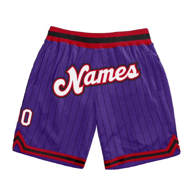 Men's basketball shorts performance-pro -Custom Purple Black Pinstripe White-Red Authentic Basketball Shorts