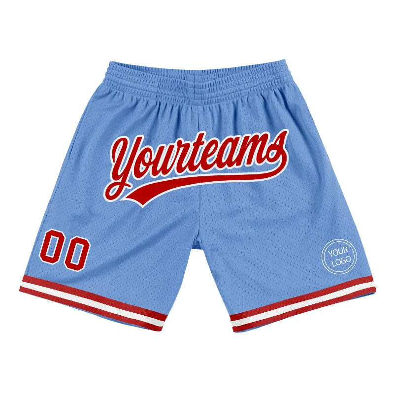 Men's basketball shorts sleek-performance -Custom Light Blue Red-White Authentic Throwback Basketball Shorts