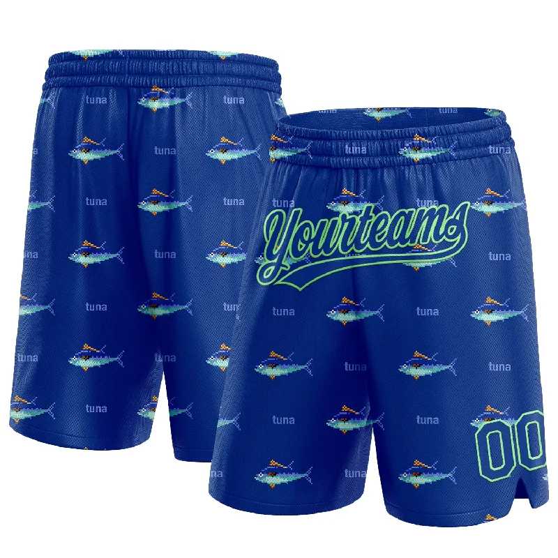 Men's basketball shorts breathable-team -Custom Royal Pea Green 3D Pattern Fish Authentic Basketball Shorts