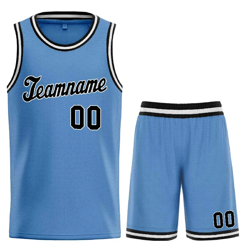 Men's basketball uniform team outfit -Custom Light Blue Black-White Classic Sets Sports Uniform Basketball Jersey