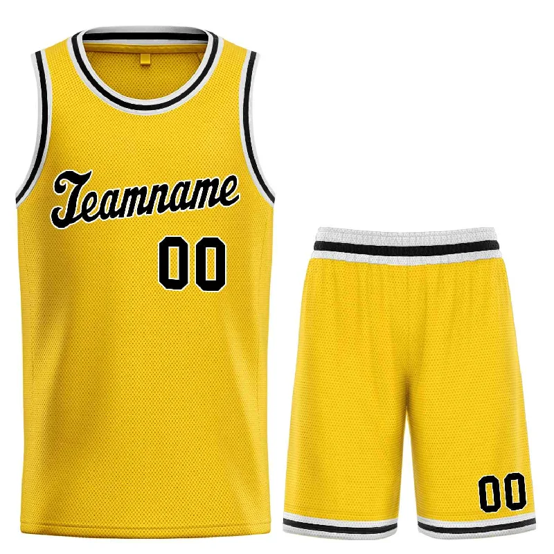 Men's basketball uniform stylish clothing -Custom Yellow Black-White Classic Sets Sports Uniform Basketball Jersey