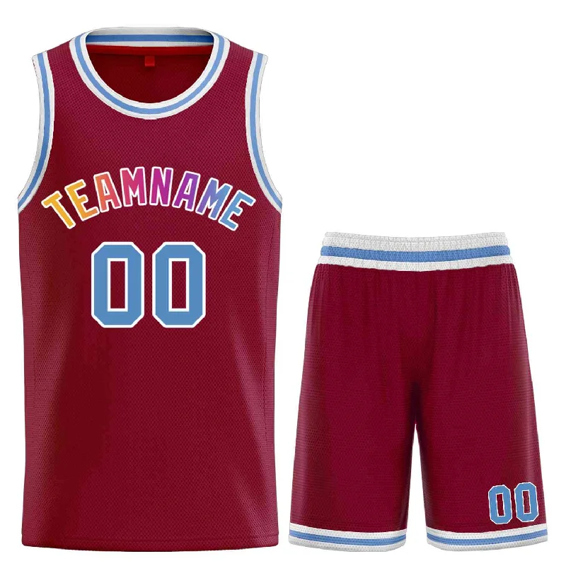 Men's basketball uniform bulk purchase -Custom Maroon Powder Blue-White Classic Sets Curved Basketball Jersey