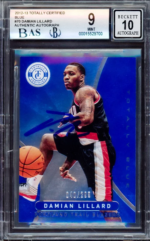 Men's basketball card quality deal -Damian Lillard Autographed 2012-13 Panini Totally Certified Blue Rookie Card #70 Portland Trail Blazers BGS 9 Auto Grade Gem Mint 10 #/299 Beckett BAS Stock #214864