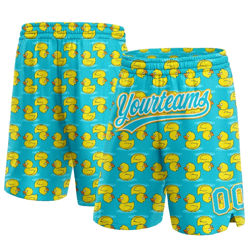 Men's basketball shorts pro-team -Custom Lakes Blue Yellow-White 3D Pattern Duck Authentic Basketball Shorts