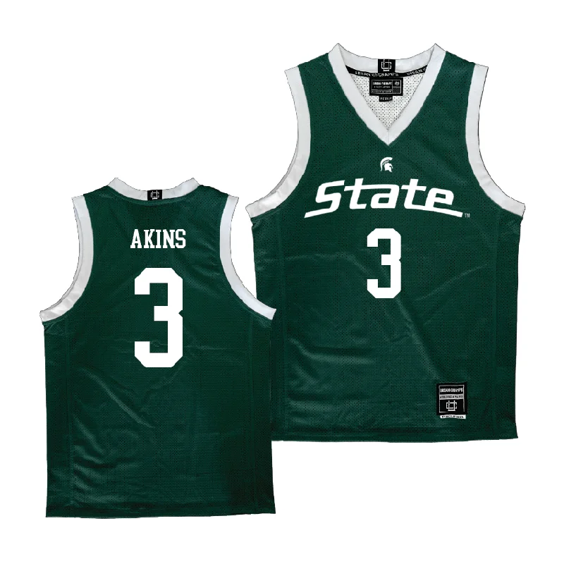 Men's basketball uniform performance shorts -Green Men's Basketball Michigan State Jersey - Jaden Akins