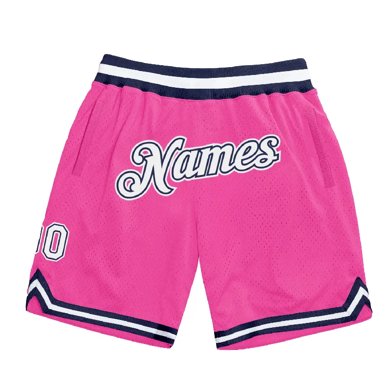 Men's basketball shorts relaxed-team -Custom Pink White-Navy Authentic Throwback Basketball Shorts