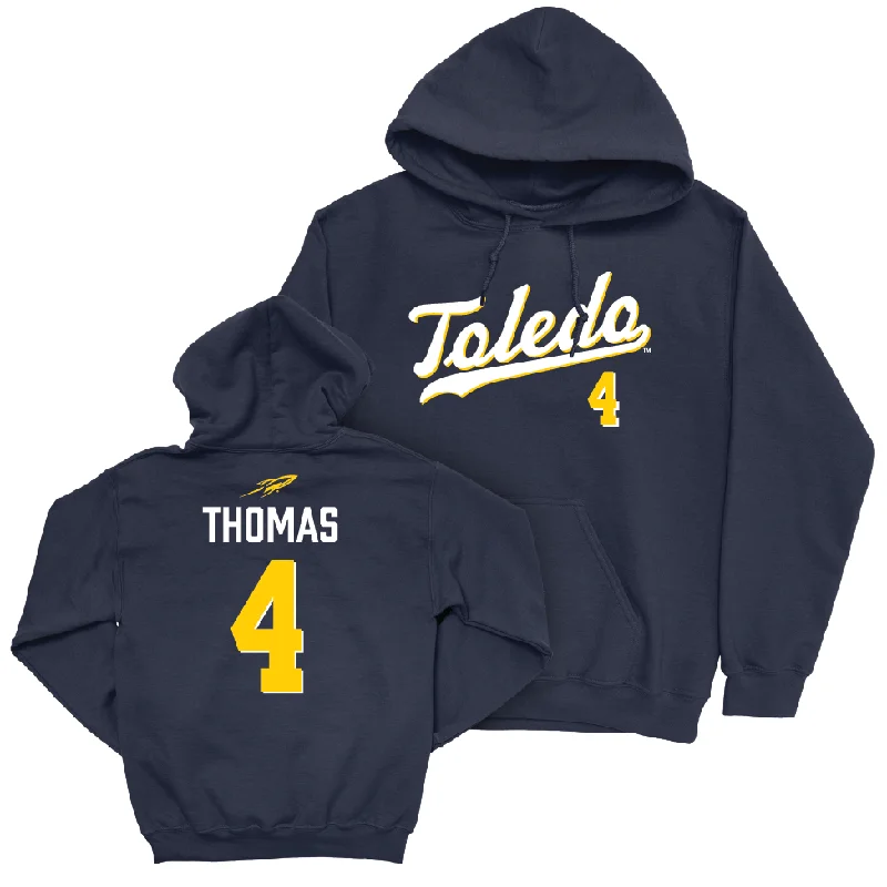 Men's hoodies adjustable -Toledo Men's Basketball Navy Script Hoodie - Xavier Thomas | #4