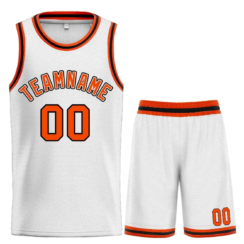 Men's basketball uniform brand name -Custom White Orange-Black Classic Sets Curved Basketball Jersey