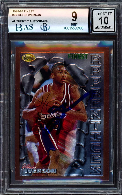 Men's basketball card affordable assortment -Allen Iverson Autographed 1996-97 Finest Rookie Card #69 Philadelphia 76ers BGS 9 Auto Grade Gem Mint 10 Beckett BAS #15530900